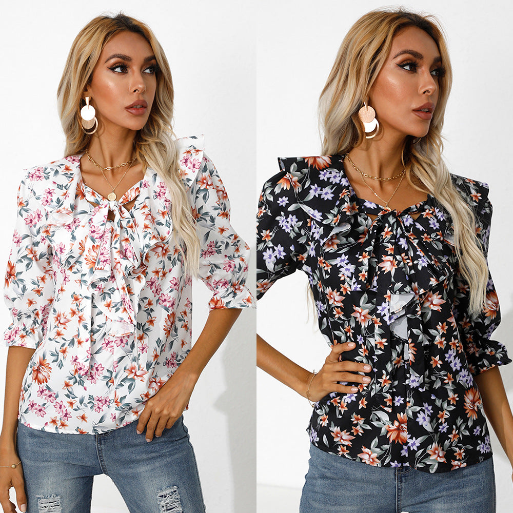 Women's shirt with gathered details and floral design Lune London