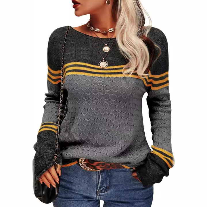 Pull tricoté décontracté pour femmes avec des blocs de couleur contrastants et une texture unique Chic & Stil