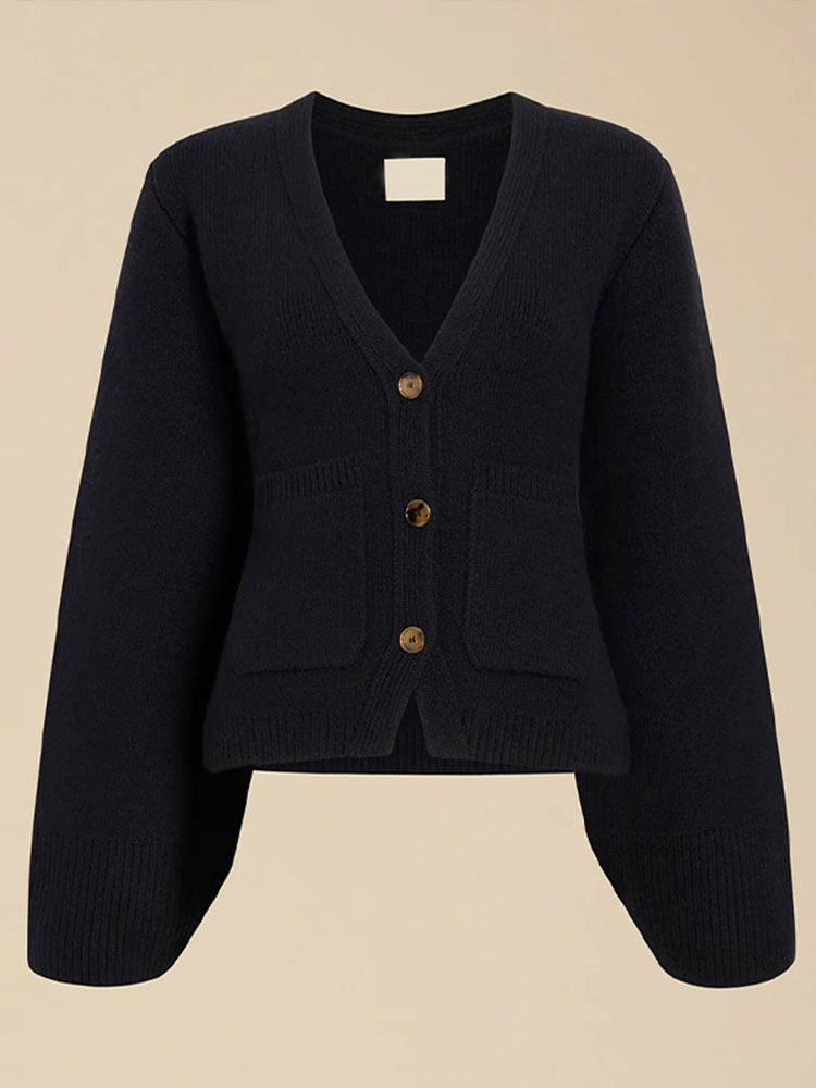 Ladies casual knit cardigan with a nice button placket and practical pockets Lune London