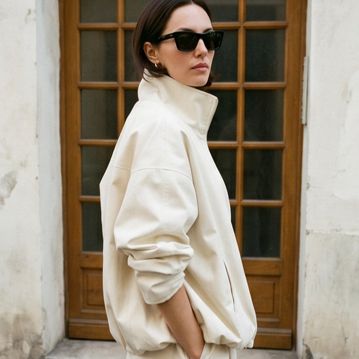 Women's Oversize Cropped Blouson with drawstring and flowing maxi skirt with side slit Amarae
