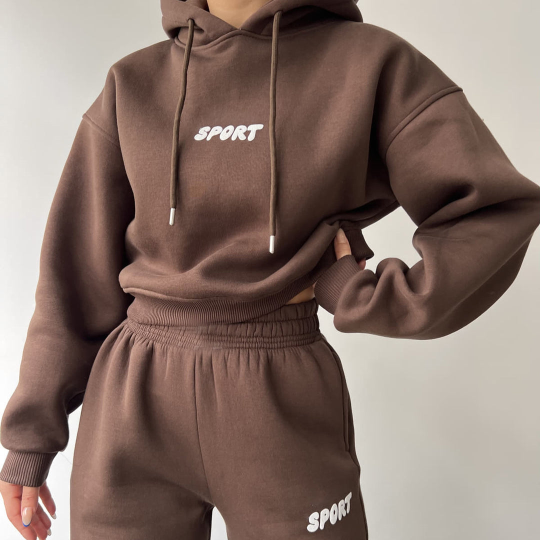 Women's Casual Sport Hoodie and Jogging Pants Set with High Waist and Soft Material