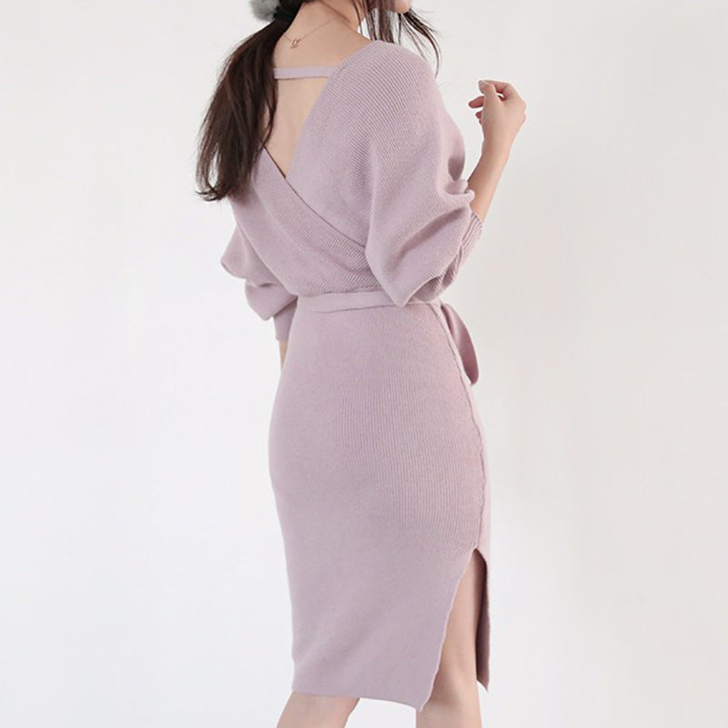 Robe tricotée pour femmes avec effet enveloppant et manches longues Chic & Stil