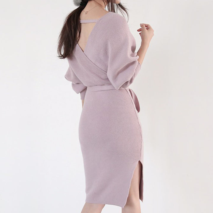 Robe tricotée pour femmes avec effet enveloppant et manches longues Chic & Stil