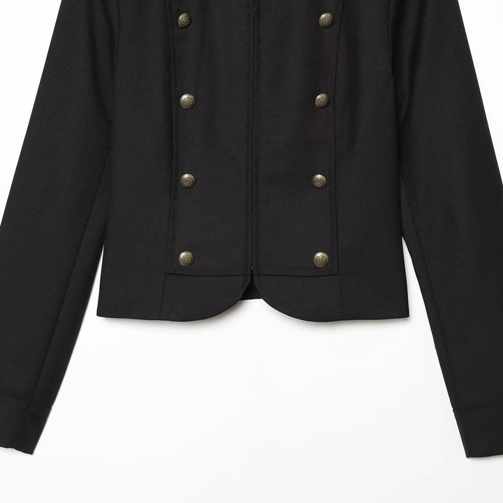 Women's Tailored Short Jacket in Military Style with Stand-Up Collar and Decorative Buttons Amarae