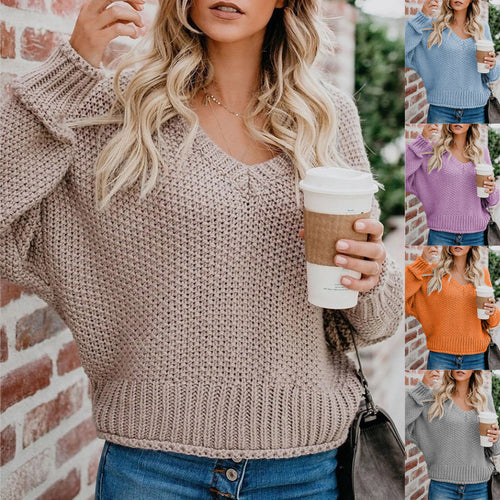 Chunky knit sweater for women with V-neck and relaxed fit Amarae