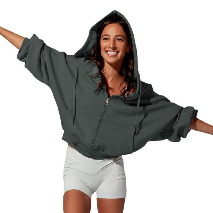 Oversized hooded jacket for women with zipper and puff sleeves Lune London