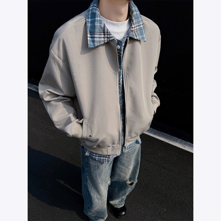 Trendy bomber jacket for men with a high collar in plaid Lune London
