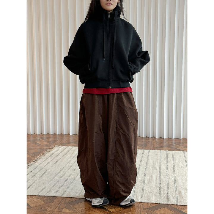 Women's cropped hoodie with high funnel collar and balloon sleeves Amarae