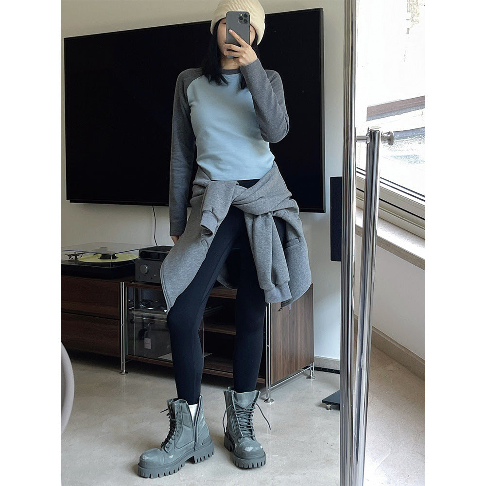 Women's Contrast Raglan Long Sleeve Shirt made of Cotton Jersey, Tailored Fit Amarae