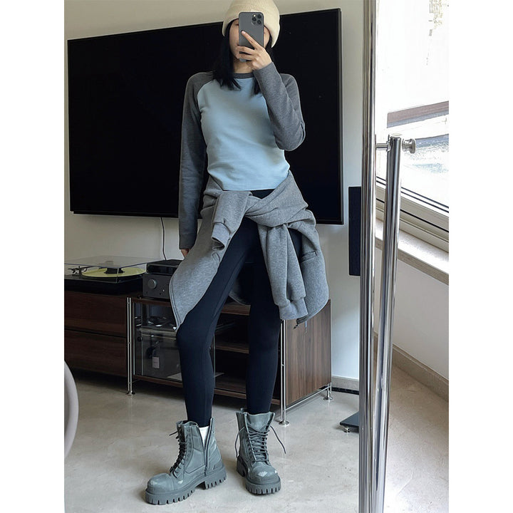 Women's Contrast Raglan Long Sleeve Shirt made of Cotton Jersey, Tailored Fit Amarae