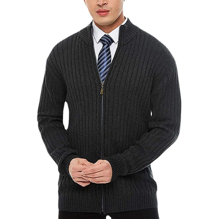 Men's knit jacket with modern zip closure details and a fine ribbed pattern Lune London
