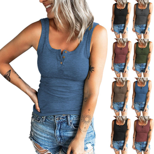 Ladies Ribbed Button-Top Stylish Tank Top