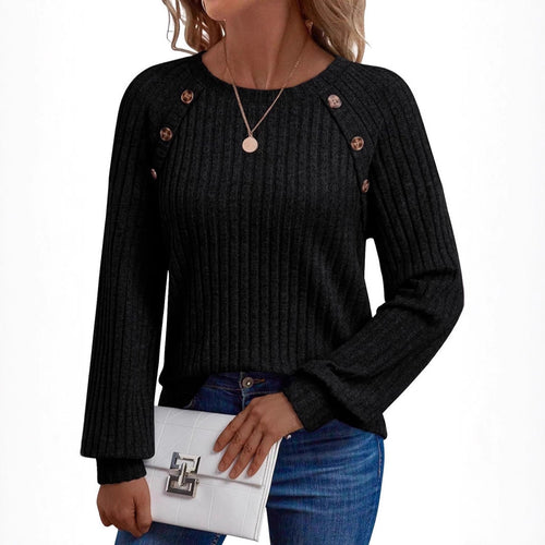 Knitted pullover for women with decorative buttons and a modern ribbed pattern Amarae