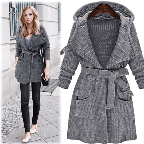 Women's knit coat with hood and practical pockets Amarae