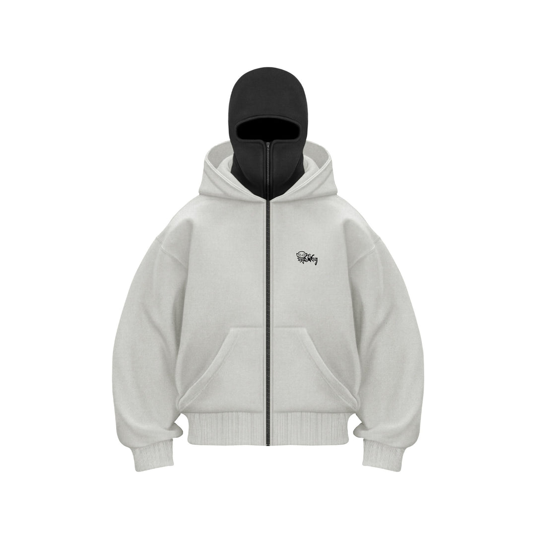 Women's hoodie sweatshirt with integrated face protection and practical zip pockets Lune London