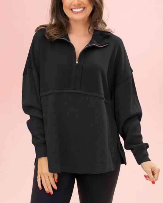 Women's knitted sweater with pattern, half-zip, and wide sleeves Lune London