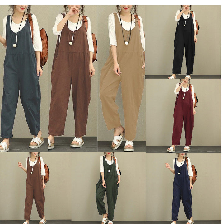 Women's Casual Cotton Jumpsuit with Wide Leg and Adjustable Straps Amarae