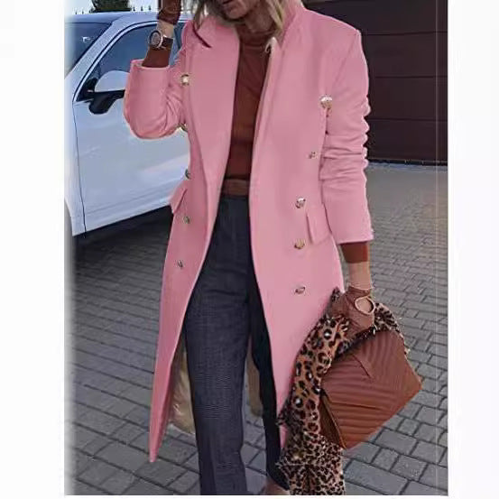 Ladies Elegant Double-Breasted Coat with Gold Buttons and Tailored Fit Lune London