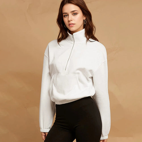 Haut de survêtement zippé décontracté pour femmes avec poche kangourou et ourlet élastique Chic & Stil