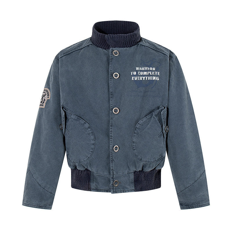 Men's cropped utility bomber jacket with ribbed hem, stand collar and snap button closure Amarae