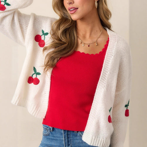 Ladies' vest with cherry embroidery Amarae