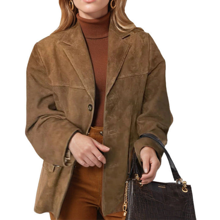 Oversized suede blazer for women with chic and stylish details