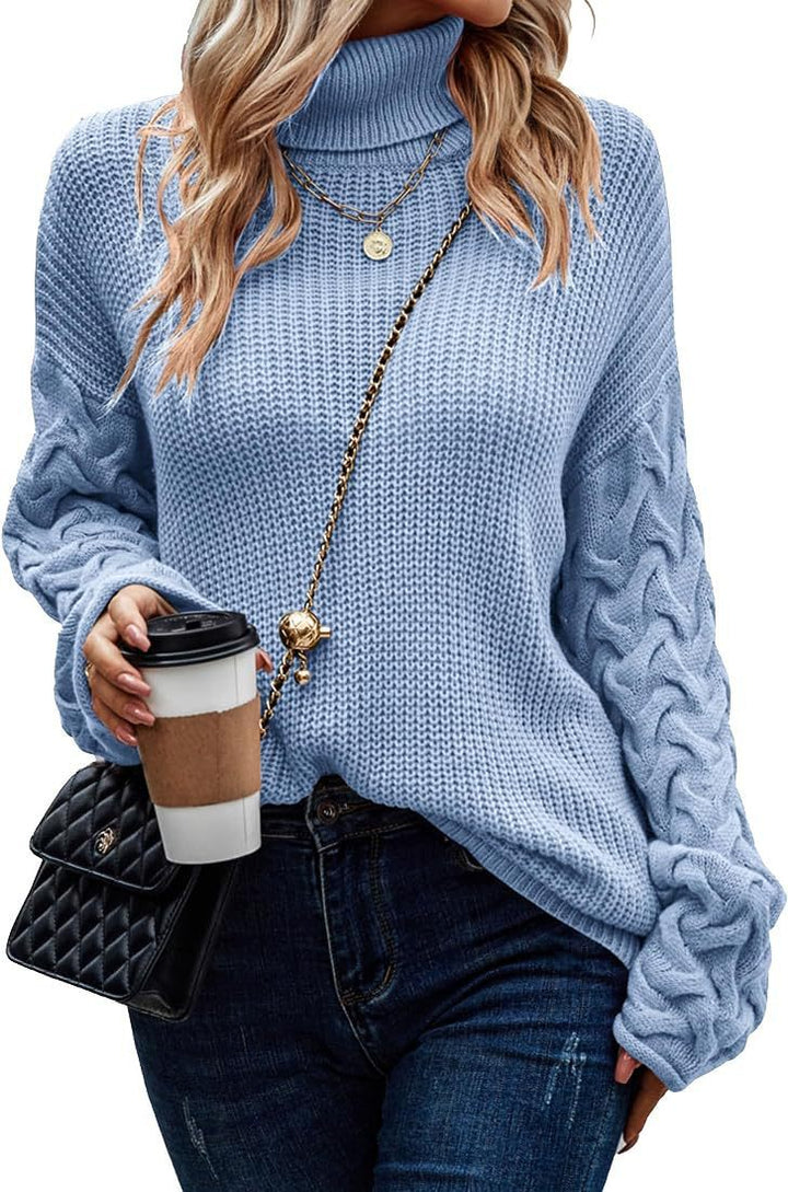 Thick knit sweater for women with a modern cable design and a high collar Lune London