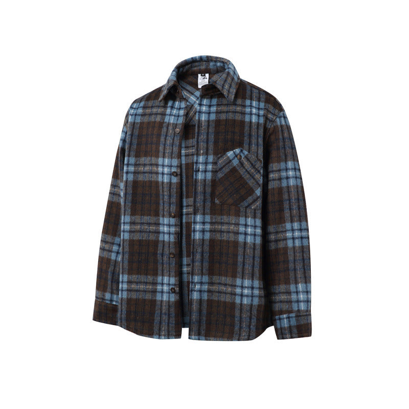 Unisex Boxy Overshirt Jacket made of soft wool blend with check pattern and patch chest pocket Amarae