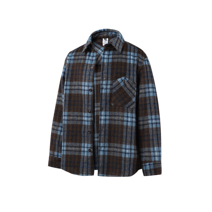 Unisex Boxy Overshirt Jacket made of soft wool blend with check pattern and patch chest pocket Amarae