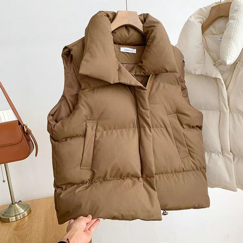 Ladies quilted vests with high collar and practical side pockets Amarae