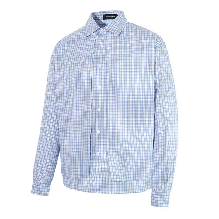 Men's Checked Cotton Long Sleeve Shirt in Relaxed Fit with Kent Collar Amarae