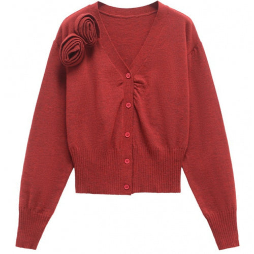 Fashion knitted jacket for women with snap button closure and decorative ruffle detail Amarae