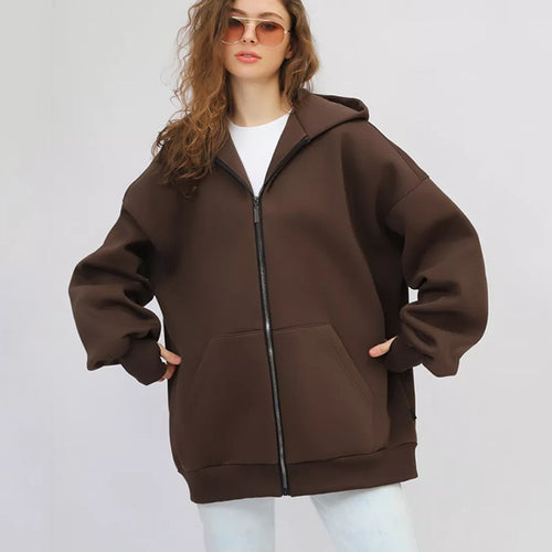 Lady Oversized Hooded Jacket with Full-Zip and Extremely Comfortable Chic Cut and Style