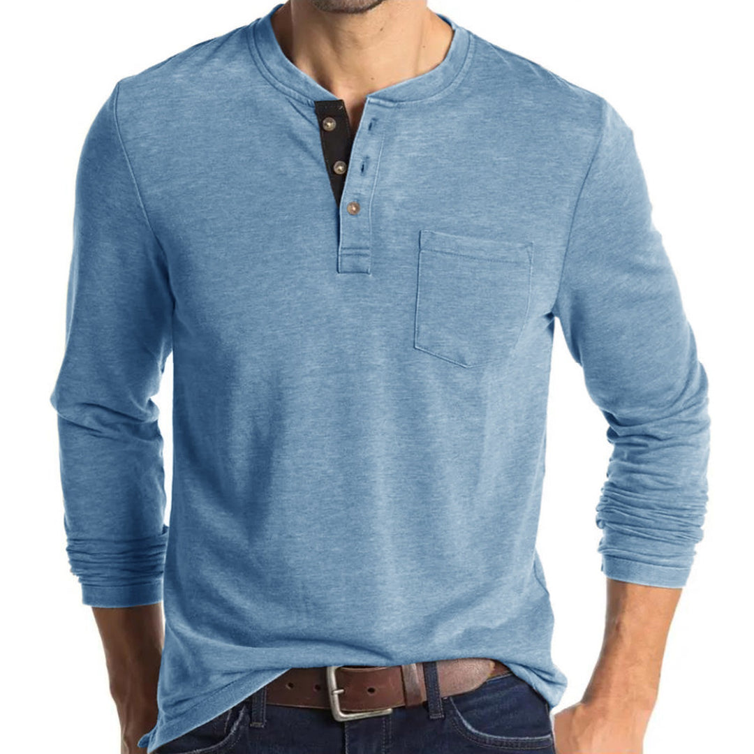 Men's long sleeve T-shirt with modern Henley collar and chest pocket Lune London