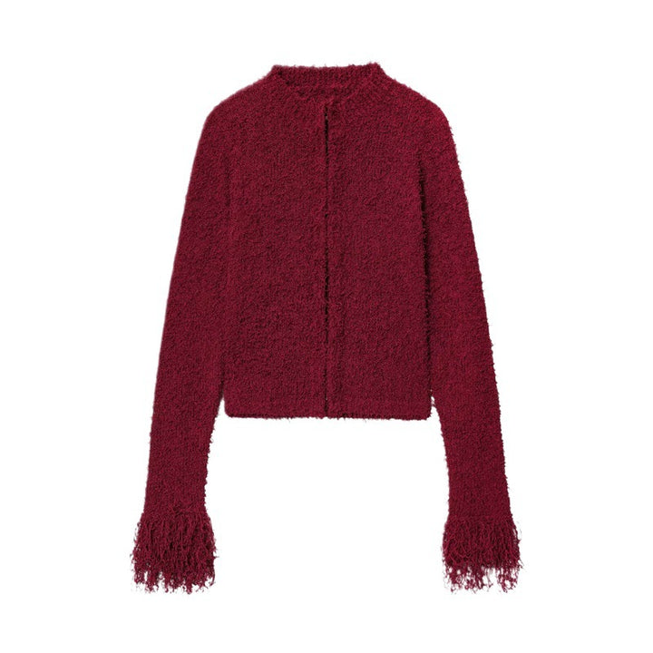 Cozy knit jacket for women with fringed sleeves Lune London