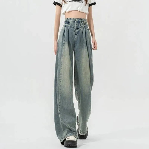 Jeans pour femmes taille haute amples avec plis