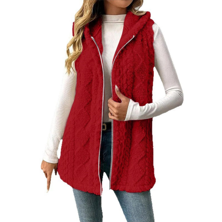 Women's Hooded Teddy Vest with Zipper and Structured Knit Look Amarae