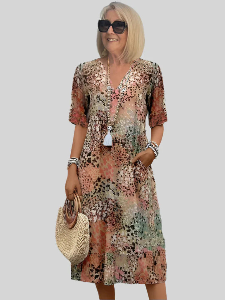 Women Midi Floral Dress with V Neck Lune London