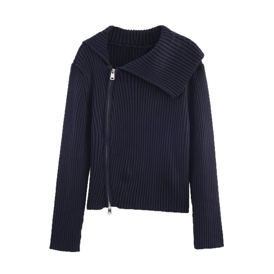 Knit jacket for women with wide collar and asymmetrical zipper Lune London