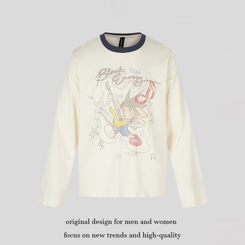 Women's long-sleeve shirt with comic guitar print, glitter detail, and contrast collar Amarae