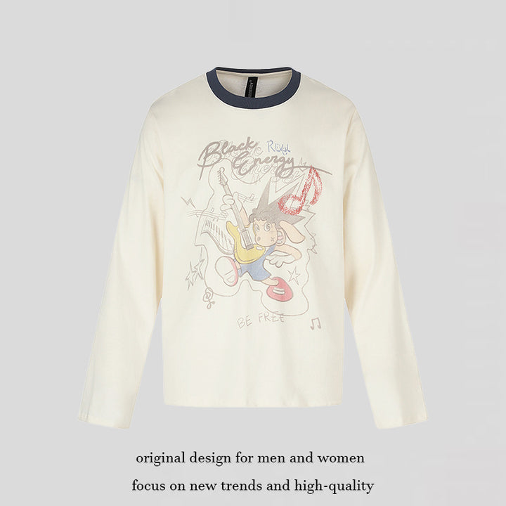 Women's long-sleeve shirt with comic guitar print, glitter detail, and contrast collar Amarae