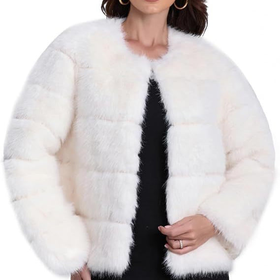 Ladies Cozy Faux Fur Jacket with Puff Sleeve Design Heidi Style
