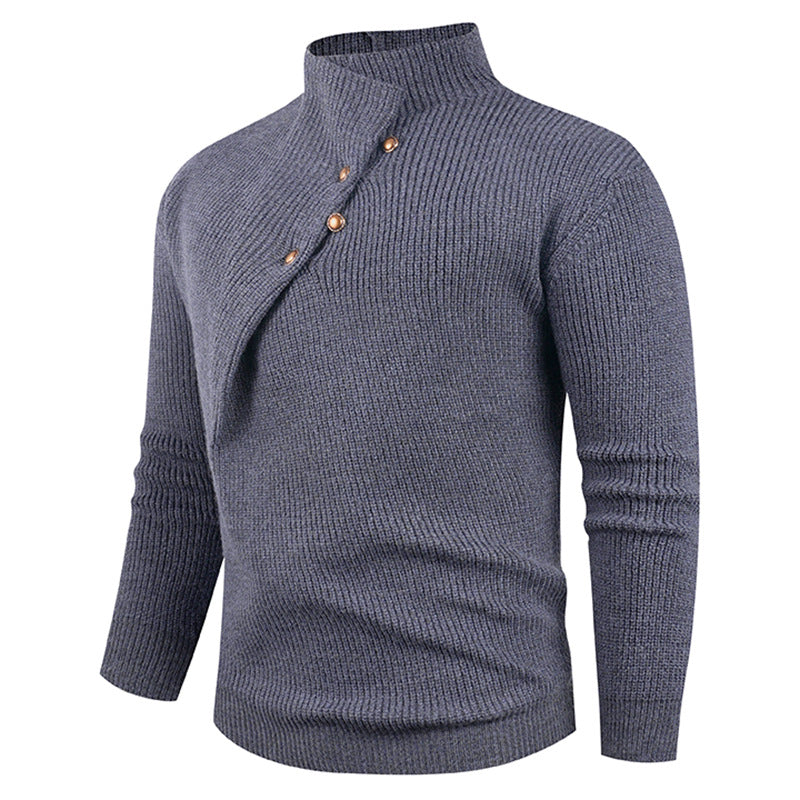 Men's knit sweater with asymmetrical collar and decorative wooden buttons Lune London