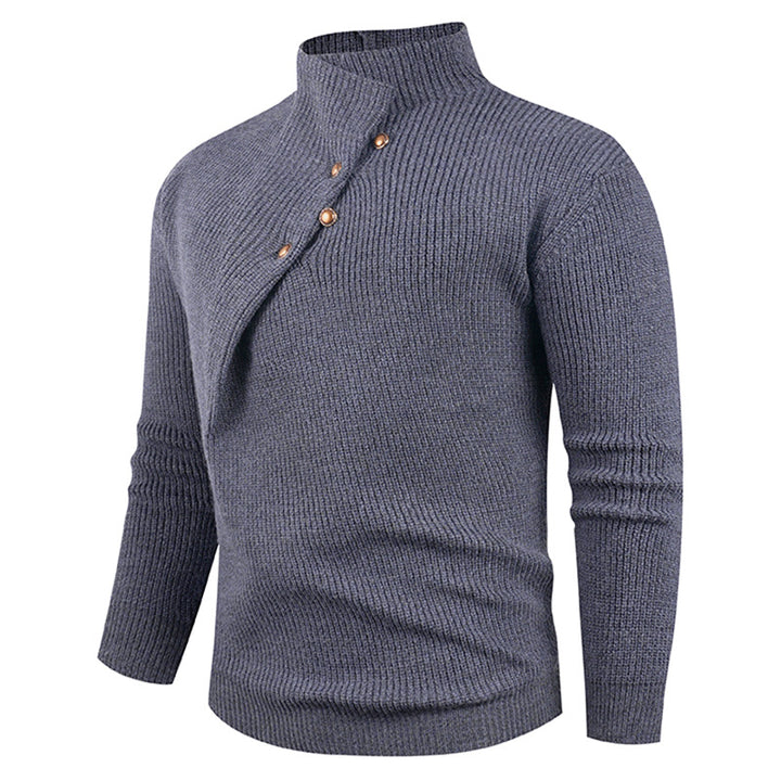Men's knit sweater with asymmetrical collar and decorative wooden buttons Lune London