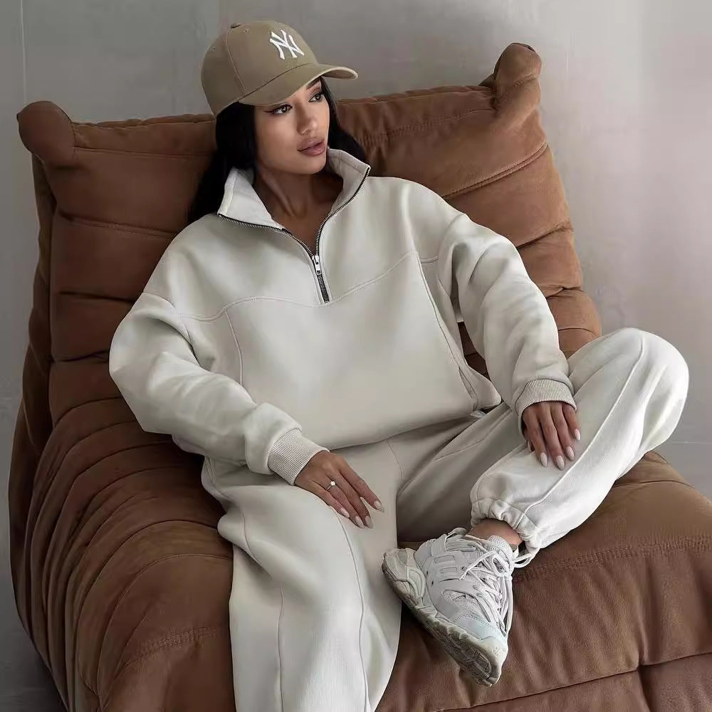 Chic and Stylish women's casual sweatshirt and jogger pants set with high collar