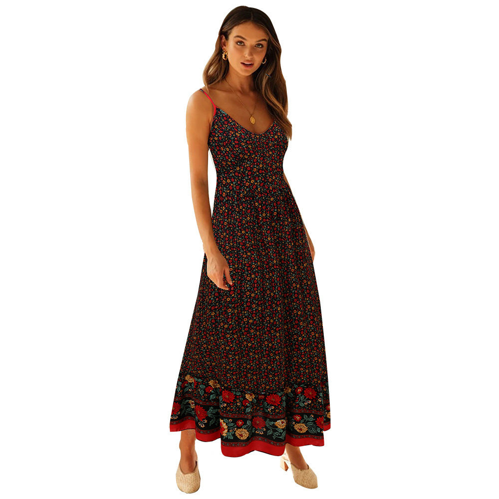 Maxi dress for women with floral pattern and delicate spaghetti strap design Lune London