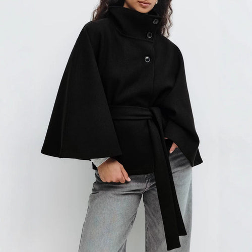 Elegant jacket for women with high collar and chic belt Amarae