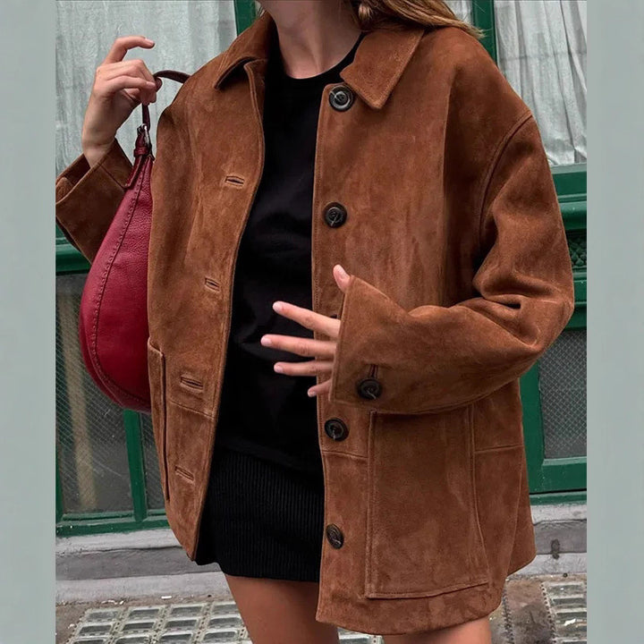 Lady Suede Jacket with Modern Cut and Practical Pockets Lune London