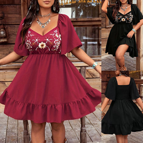 Long summer dress for ladies with artistic embroidery and fluid hem Amarae