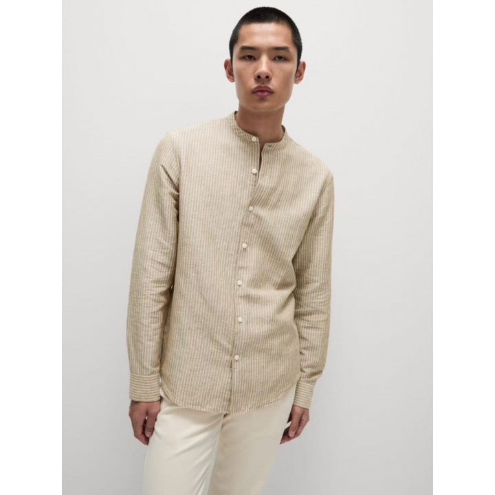 Long sleeve shirt for men with high collar and fine striped pattern Lune London